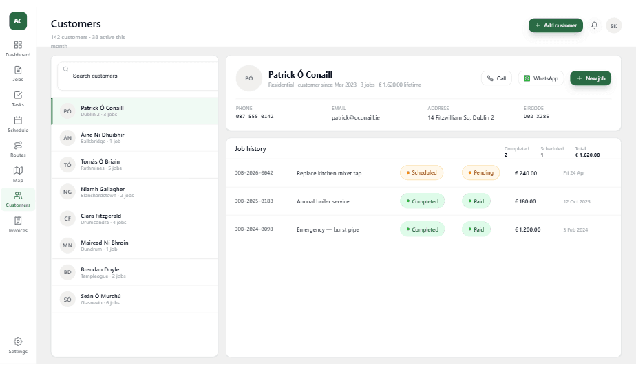Customer profile - contacts, properties and job history
