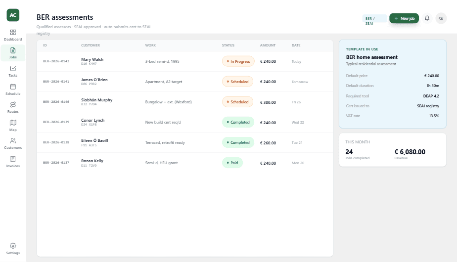 SEAI Contractors dashboard - job overview