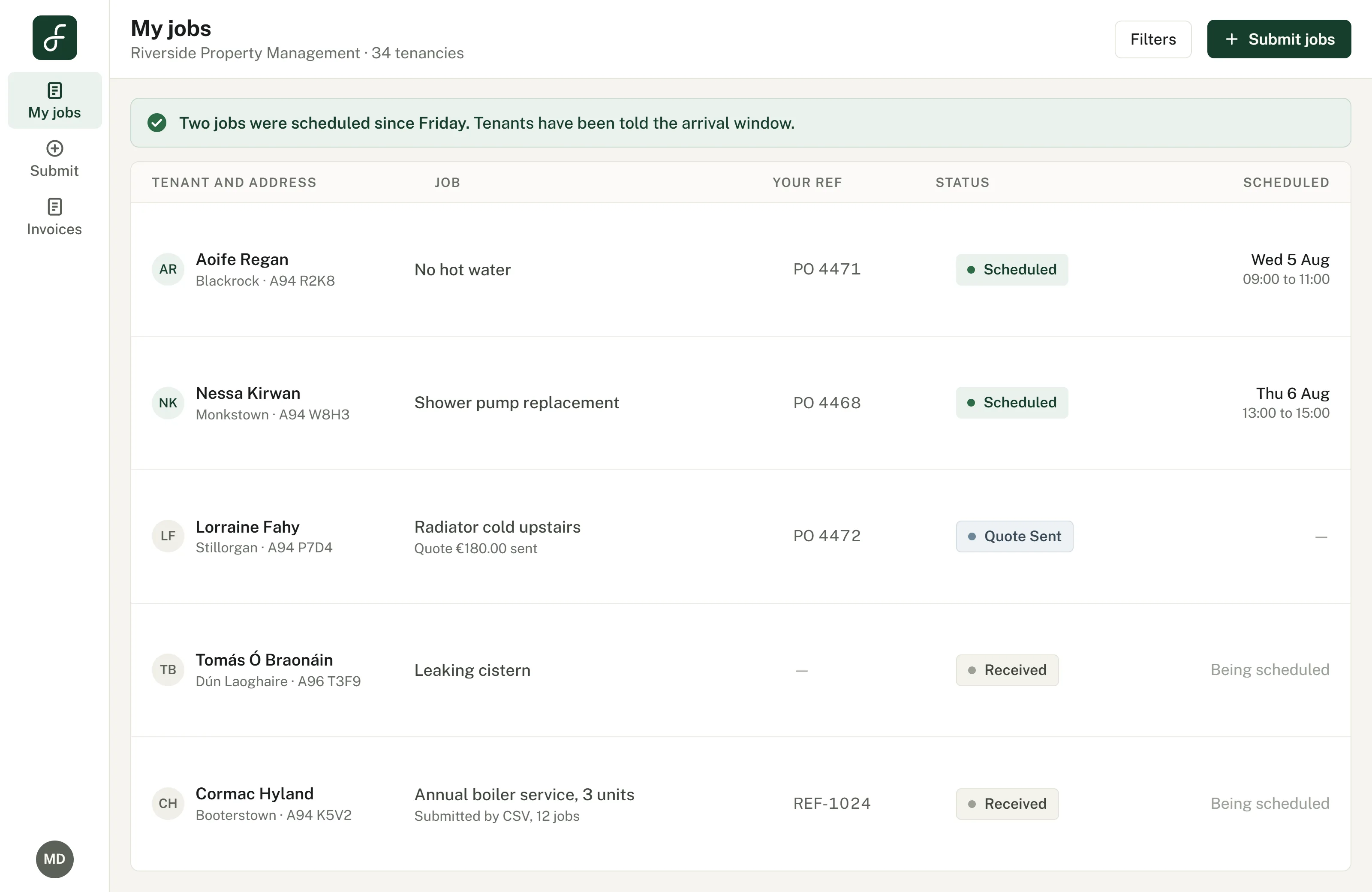 Partner portal where B2B clients submit and track their own jobs