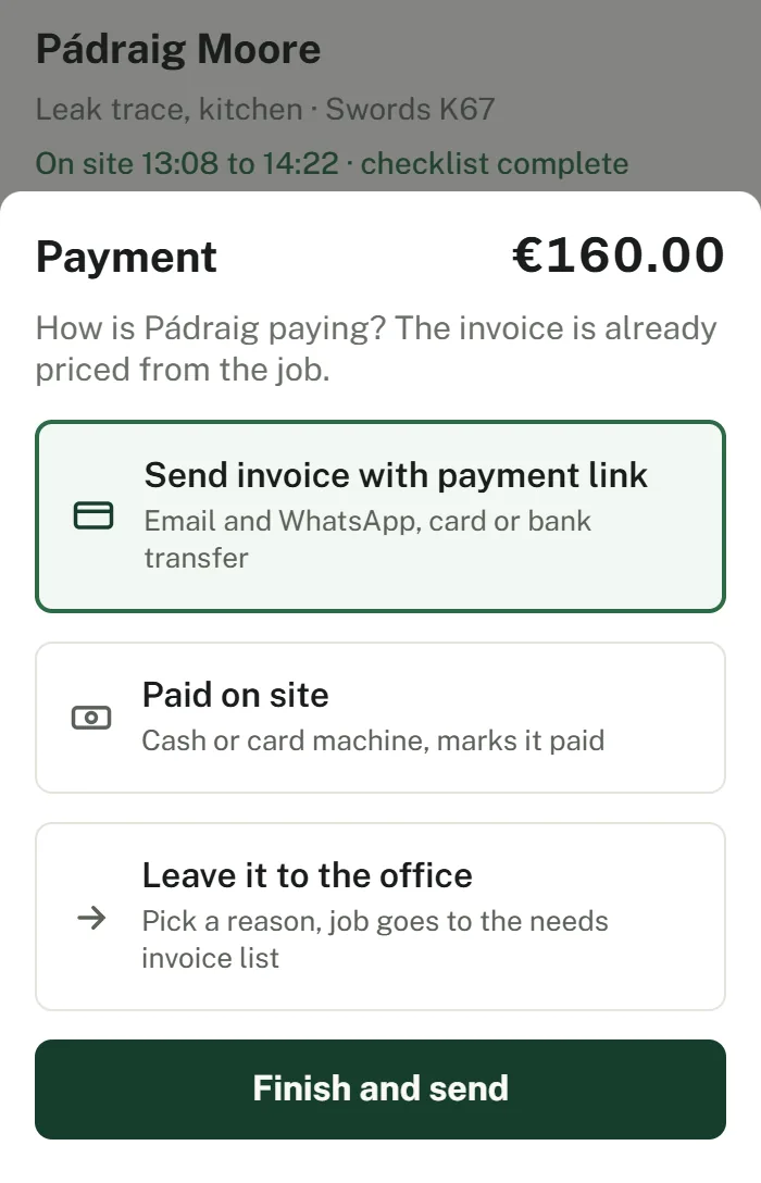 Field app payment options the moment a job is completed