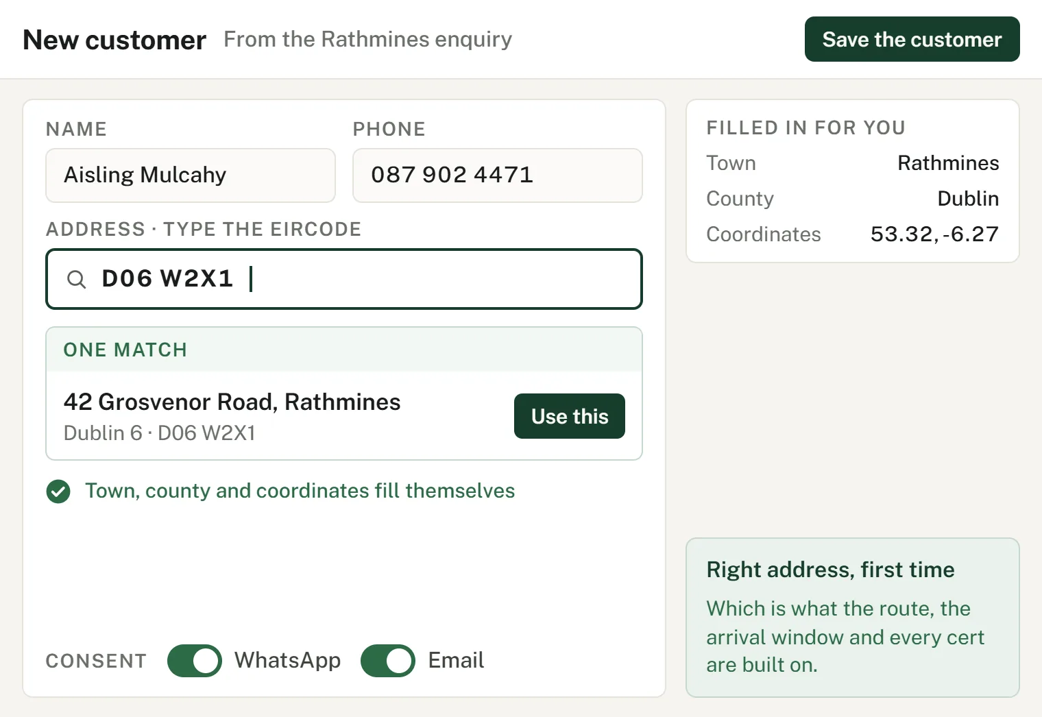 Eircode lookup filling an Irish address automatically