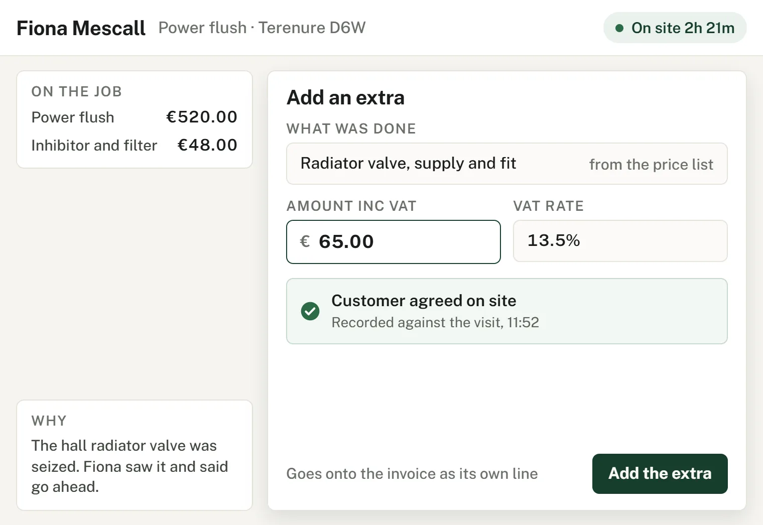 An extra added to a job from the price list and carried onto the invoice