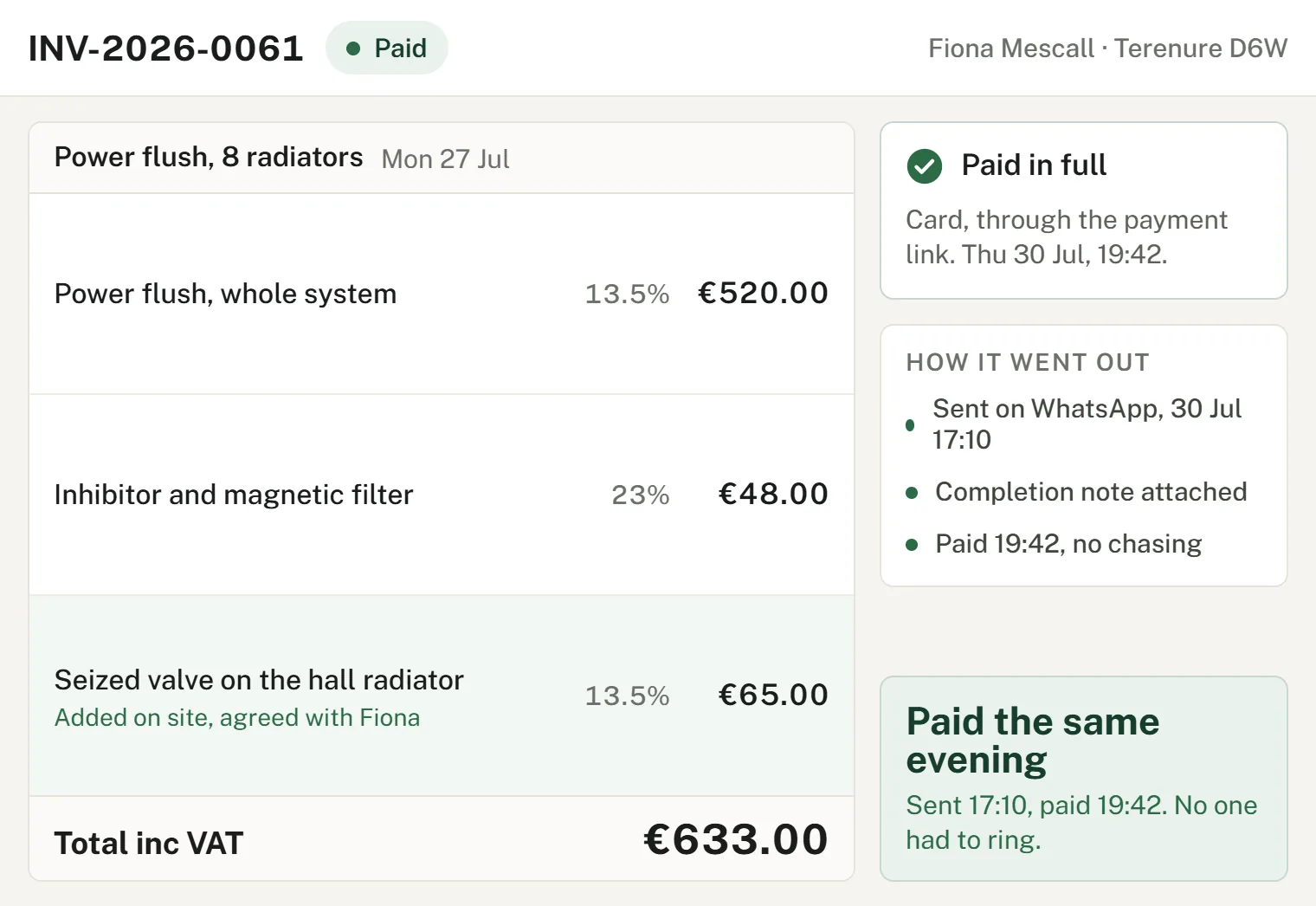 Invoice with payment link and automatically updated Paid status